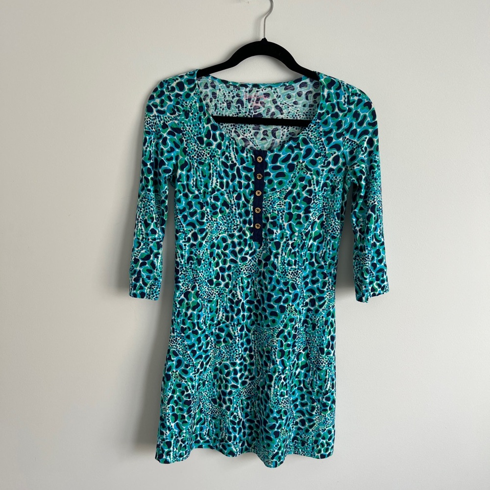 Lilly Pulitzer Sexy Resort Wear Dress or Coverup 3/4 sleeve with Gold Buttons